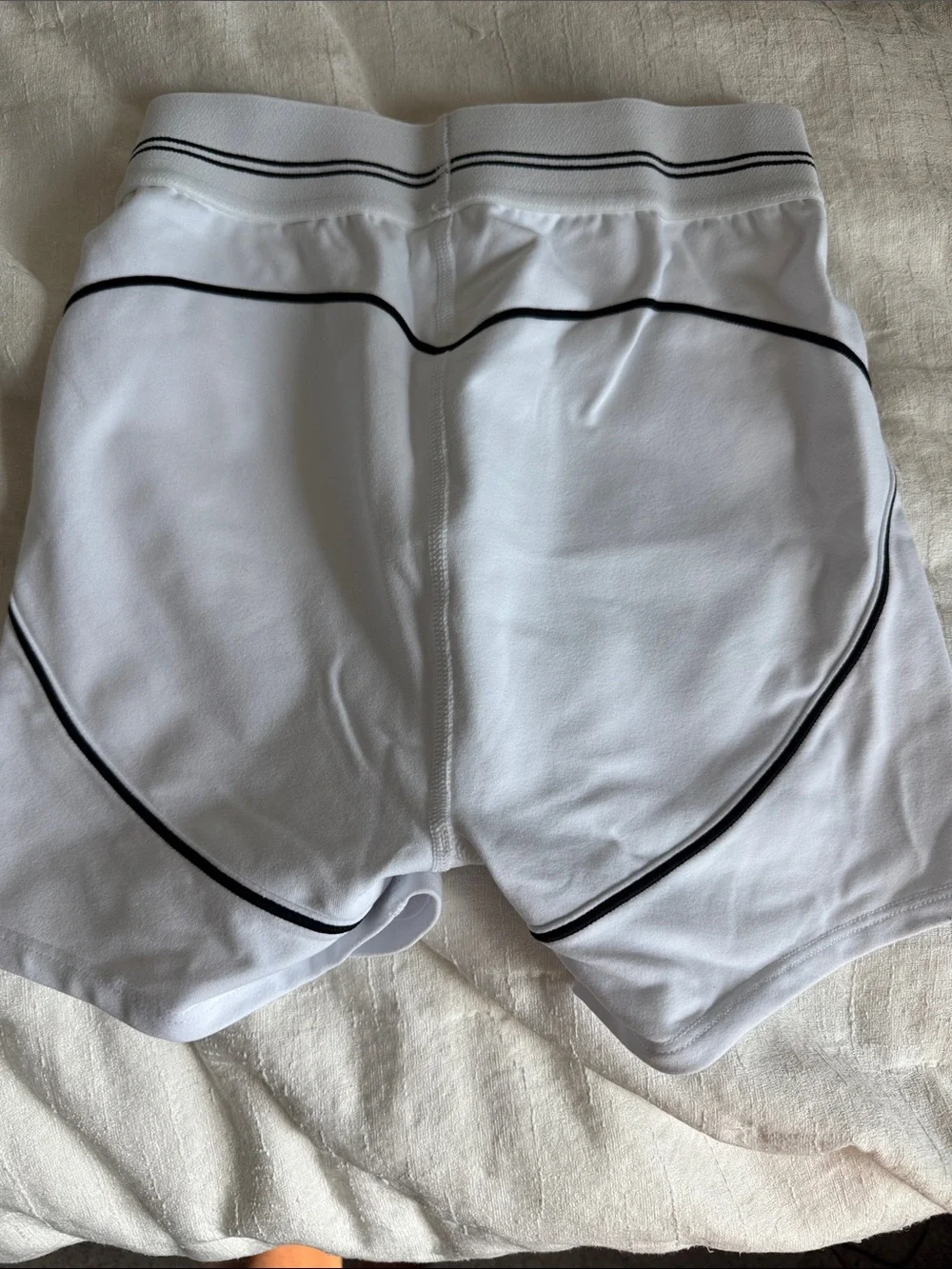ALO Yoga White Athletic Shorts with Black Piping